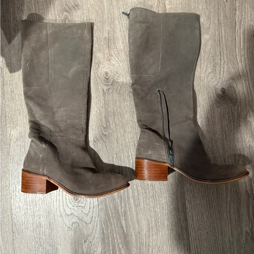 Elegant Gray Suede Heeled Boots